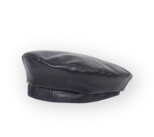 Minimalist Black Leather Beret
